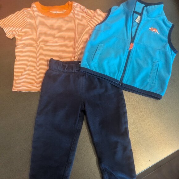 3-Piece Carter's Colorful Layers Blue and Orange Zip-up Fleece Vest - Picture 1 of 13